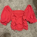 Altar'd State Red Ruched Puff Sleeve Blouse Photo 0