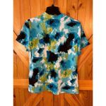 Fred David  Womens Short Sleeve V-Neck Button Up Shirt Blue Green Size XL (5334) Photo 4