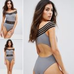 ASOS šHPš Goddiva Off Shoulder Mesh Open Back Swimsuit Photo 1