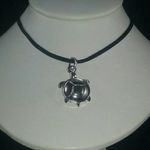 Handmade Hand Crafted Necklace Silver Turtle Black Silk #4 Photo 4