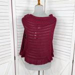 BCBGMAXAZRIA  Crochet Shrug Sweater Vest Burgundy Cherry Red Medium Large Photo 4