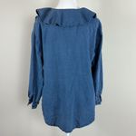 We The Free Amber Linen Ruffle Oversized Blouse in Denim Size Small Photo 2