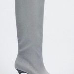 ZARA Silver Rhinestone Heeled Knee High Boots Heels Photo 3