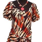 Cache  Animal Print Romper 1 Piece Linen Top Pant New Self Belt Button $138 NWT Photo 1