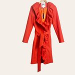 Milly Flame Red Ruffle Front Belted Knee-Length Coat Size 4 NWT Photo 1