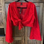 Wild Fable Red Velvet Floral Cropped Tie Front Top w Bell Sleeves | large Photo 0