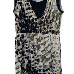 Tahari Morning Lady Sheath Dress Womens Medium Black Green Lined Camo Print Photo 0