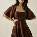 Free People  Cross Of Sunlight Brown Linen Cut Out Dress Size L Photo 0