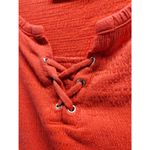 Chico's Size Medium (1) Red Textured Split Laced Up Neck Short Sleeve Top Photo 3