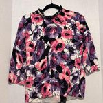 MARINA LUNA BRAND BLACK PINK PURPLE FLORAL LIGHT WEIGHT SWEATER WITH BLACK LACE Size L Photo 7