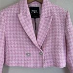 ZARA  Pink Tweed Houndstooth Cropped Blazer Jacket size Small $89 Photo 4