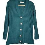 Loft Green V Neck Button Front Ribbed Long Sleeve Cardigan Sweater Size Small Photo 0