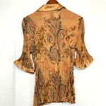 Russell Kemp Large Y2K Slinky Brown Paisley Print 3/4 Top Buttoned Stretch Satin Orange Photo 3