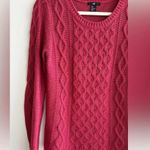 H&M Cable Knit Long Sleeve Sweater, Classic Woven Sweater, Pink/Red, Size Small Photo 2