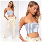Lulus LULU’S Beachy Days Blue And White Striped Smocked Tube Top Photo 1