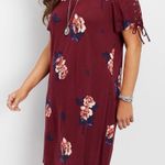 Maurice's Dark Red Rosy Floral Print Off The Shoulder Shift Dress Photo 0