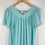 Shadowline Women's Nightgown Size M Blue Nylon Embroidered Yoke Flutter Sleeve Size M Photo 4