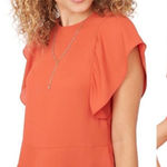 Stella & Dot  Women's Crew Neck Back Zip Peplum Ruffle Blouse‎ Orange Size Medium Photo 0