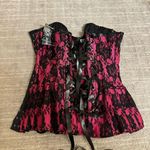 Hot Pink Black Lace Steel Boned Lace Up Back Corset Size 22 NWT Photo 1