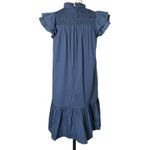 Sea New York Marlene Tunic Mini Dress Smocked Ruffle Blue Cotton Blend Sz Small Photo 3