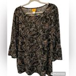 Ruby Rd. 3/4 Sleeve Bell Sleeves Top Size Large Black Brown White Paisley Photo 5