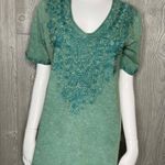 NWOT cotton Caite floral embroidered hand dyed t shirt oversized beach style sm Green Photo 3