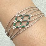 Vintage 925 Liquid Silver Turquoise Tube Beads Woven Sterling Silver Bracelet 5g Photo 6