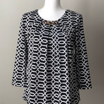 TIFFANY & GREY | Geometric Patterned Blouse Sz MP Black Photo 0