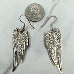 Angel Wings Dangle Silver Tone Earrings Pierced Pair Photo 3