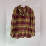 VTG Hooded Flannel Jacket Plaid Lightweight Multi color Size L Red Brown Yellow Size L Photo 5
