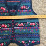 Erika Vintage Fair Isle Floral Knit Vest Button Front V-Neck Women's M Photo 7