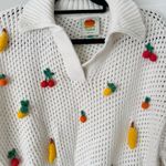 Farm Rio Crochet 3D Fruit Embellishments Sweater, Size M Photo 7