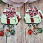 None CHRISTMAS Earrings Dangle Beads Enamel Presents With Bows Holiday Party 1.75" Photo 0