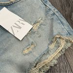 ZARA NWT High-Rise Denim Jean Shorts with Distressed Raw Hem, Size 6 Photo 1
