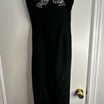 Sharagano of France XS Black Sheath Gown. Embroidered Bust. Low Slit. Photo 0