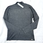 T Tahari  Womens Mock Neck Sweater Top Size L Dark Grey Soft Knit Metallic Logo Photo 0