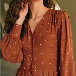 Rihoas Brown Polka Dot Pleated Midi Dress Orange Photo 1