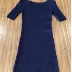 Theory  Navy Knit ribbed wool short sleeve preppy minimalist mini dress S Photo 0