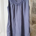 Vintage Linen Cut Loose Sleeveless Blue Knee Length Dress Photo 0