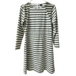 J.Crew Olive Green & White Stripped Fit & Flare Long sleeve cotton Dress Photo 2