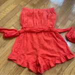 Loft  Beach Floral Embroidered Strapless Romper Red Orange Sz Medium NWT Photo 10