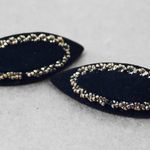 Vintage 60s Oblong Black Velvet Beaded Shoe Clips Photo 0