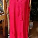 DKNY  pleated super stretchy silky red scarlet long dress tie bow neck sleeveless Photo 0