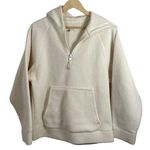 Topshop Borg Quarter Zip Fleece Sherpa Pocket Hoodie in Ivory Size XS Photo 0