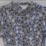 Allison Taylor Women Black White Circles Top Size XL Ruffle Front Puffed Sleeve  Photo 2