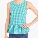 J.Crew Preppy Blue Green Gingham Bow Back Peplum Tank Top Photo 1