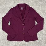 Fair Indigo Blazer Womens Medium Organic Pima Cotton Burgundy 3 Button Jacket Purple Photo 0