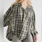Free People  Lou Top in Meadow Plaid Green Oversized Sz XS Photo 0