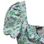 ZARA Floral Puff Sleeve Ruched Crop Top Blue Womens Size Medium NWT Photo 2