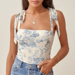 Reformation Floral Tank Top ellora crop womens Blue White (size 4) romantic date Photo 0